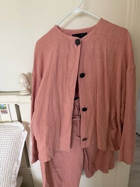 Zara collection Dusty Rose Linen Jacket and Pant Set Sz S super oversized fit